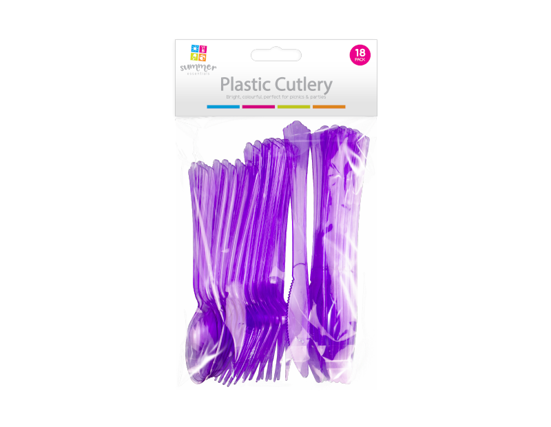 Coloured Plastic Cutlery - 18 Pack Coloured Plastic Cutlery