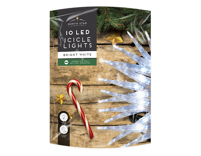 White LED Christmas Icicle Lights - 10 LEDs (With PDQ) White LED Christmas Icicle Lights - 10 LEDs (With PDQ)