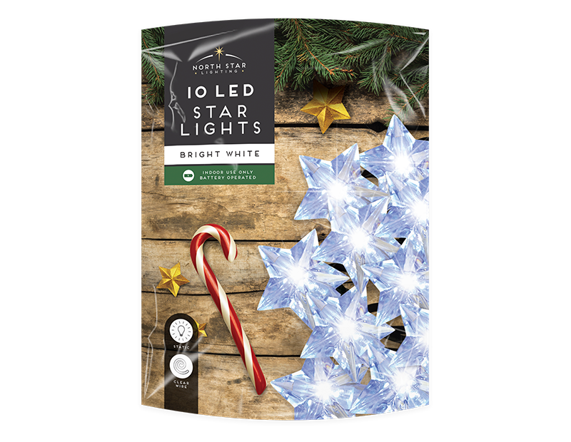 White LED Christmas Star String Lights - 10 LEDs (With PDQ) White LED Christmas Star String Lights - 10 LEDs (With PDQ)