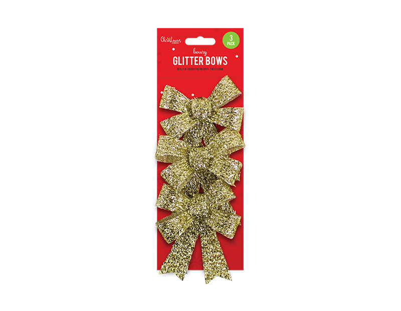 Christmas Glittered Medium Bows - 3 Pack Christmas Glittered Medium Bows
