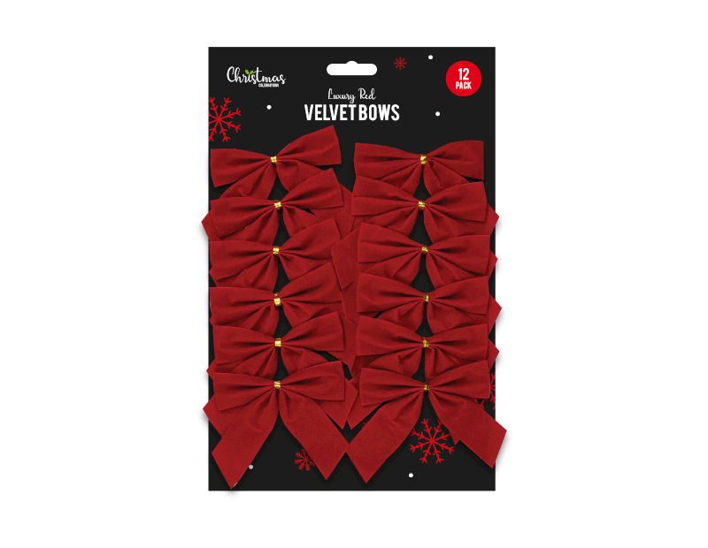 Red Velvet Christmas Bows - 12 Pack