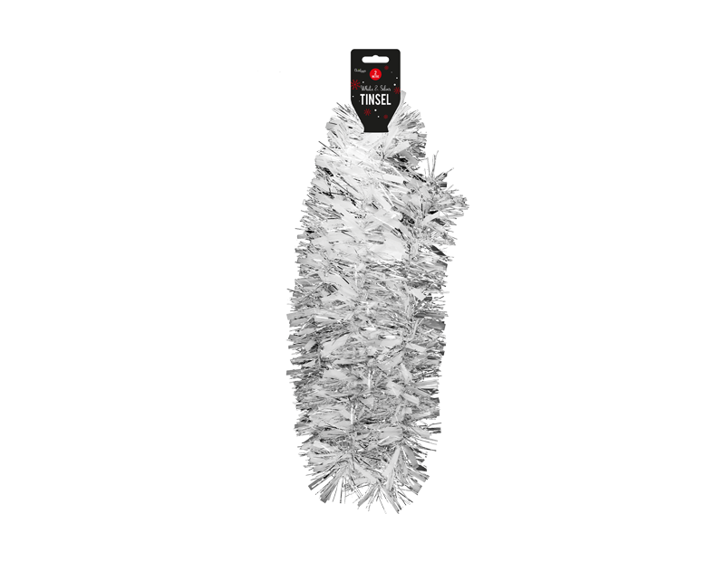 White & Silver Christmas Tinsel 2m White & Silver Christmas Tinsel 2m