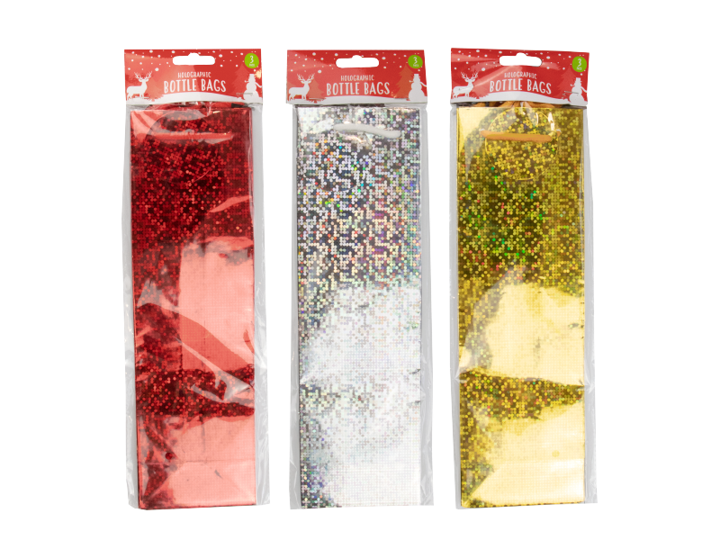 Christmas Holographic Bottle Bags - 3 Pack Christmas Holographic Bottle Bags - 3 Pack