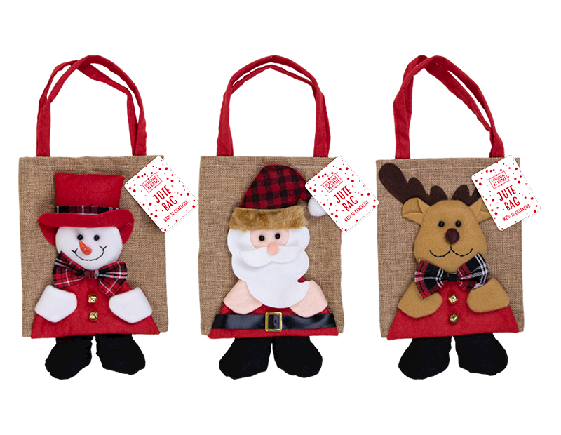 Christmas Jute Bag with 3D Character Christmas Jute Bag with 3D Character