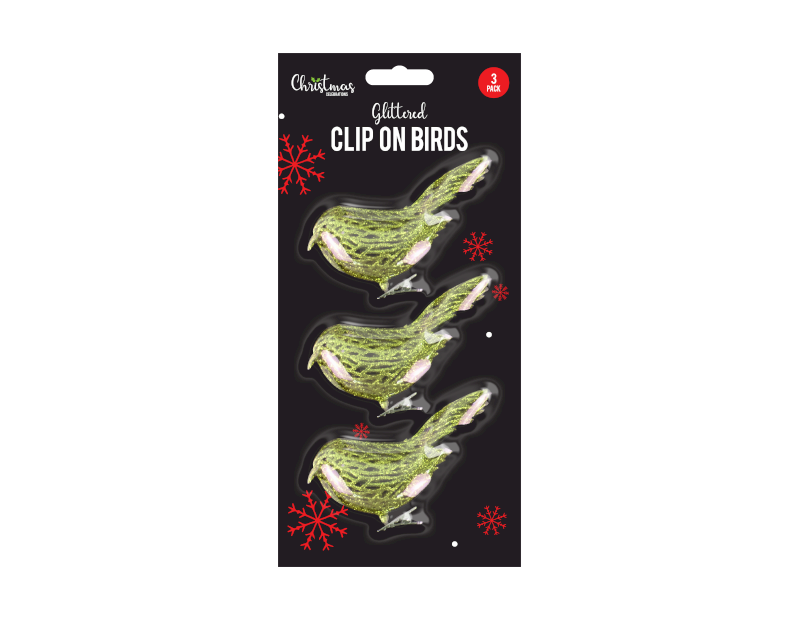 Christmas Glittered Clip On Birds - 3 Pack Christmas Glittered Clip On Birds - 3 Pack