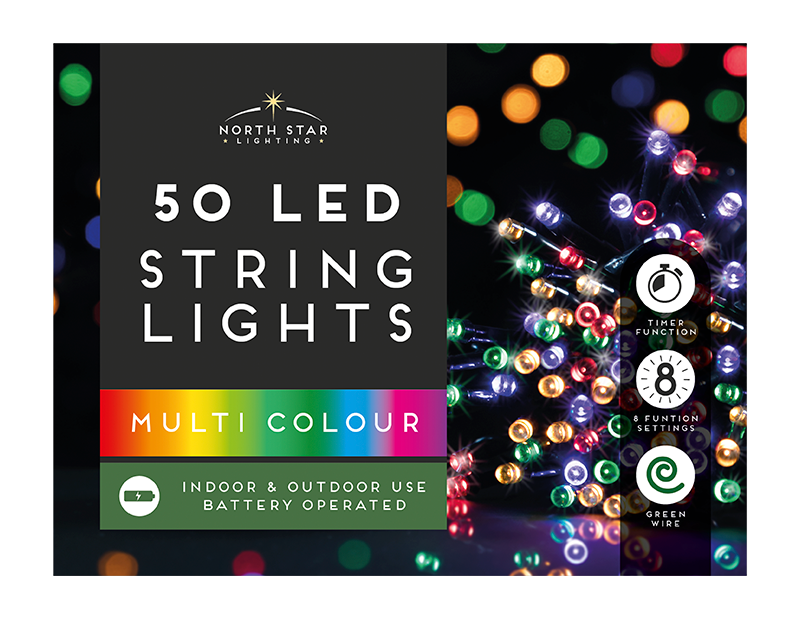 50 Led Battery Operated Timelights - Multicoloured