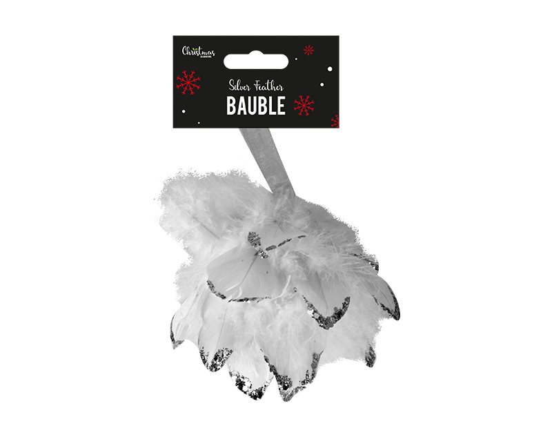 Silver Feather Bauble 10cm x 8cm