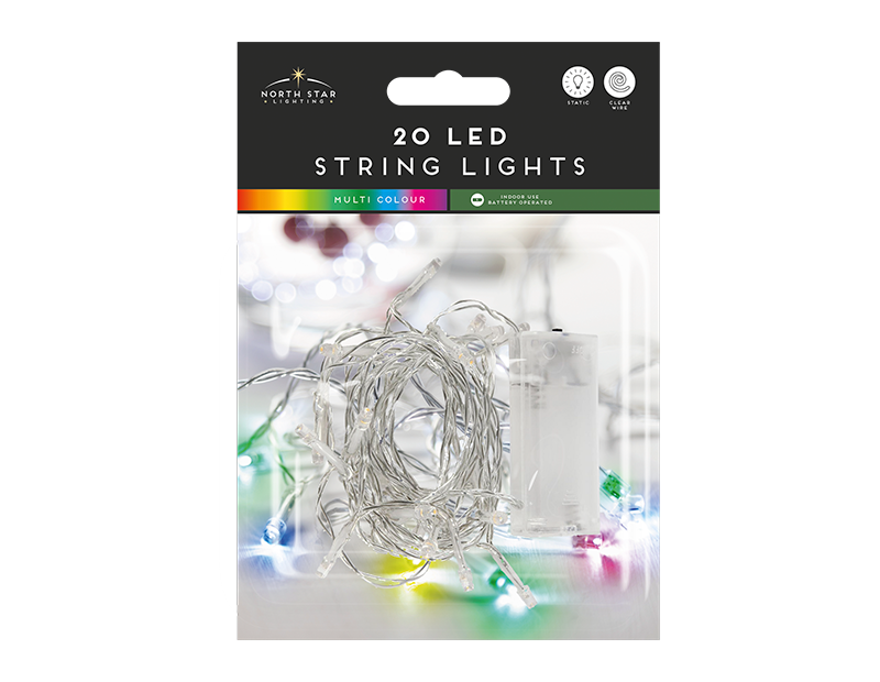 20 Led Battery Operated String Lights - Multicoloured