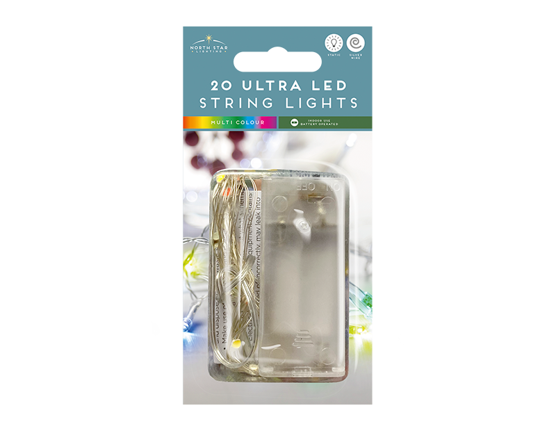 20 Large Led Ultra Brights Battery Operated - Multicoloured