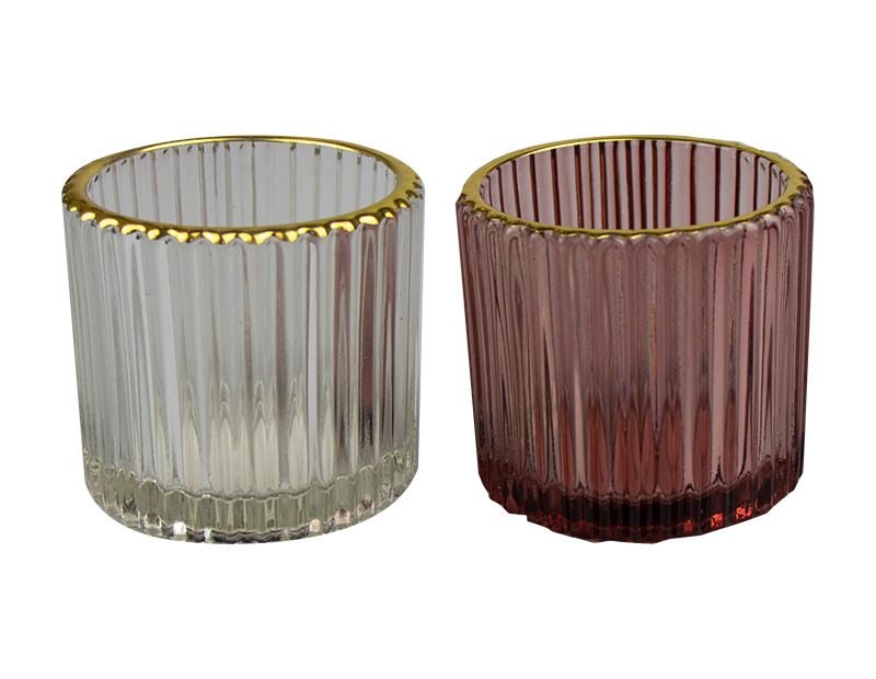Ribbed Gold Finish Tea Light Holders