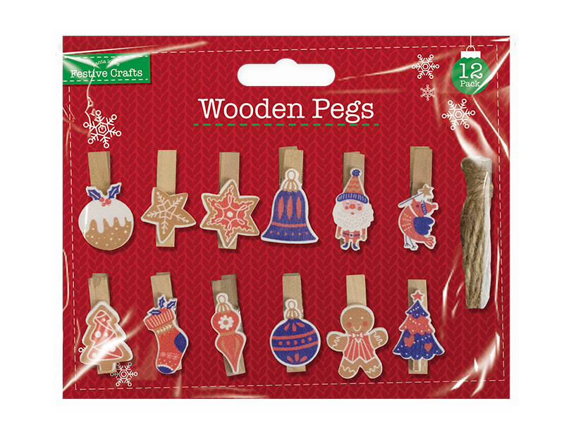 Xmas Wooden Pegs 12 Pack
