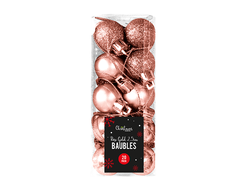 Rose Gold Baubles 2.5cm Dia 20 Pack