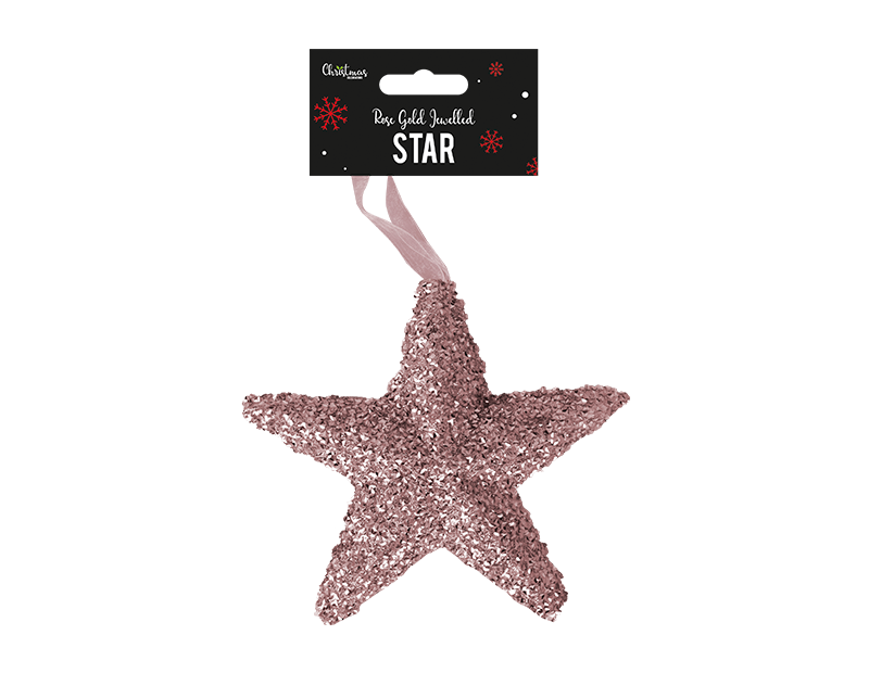 Rose Gold Extra Large Jewelled Star Decoration 18cm x 19cm x 5cm