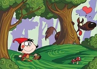 Czerwony Kapturek w lesie oraz zły wilk