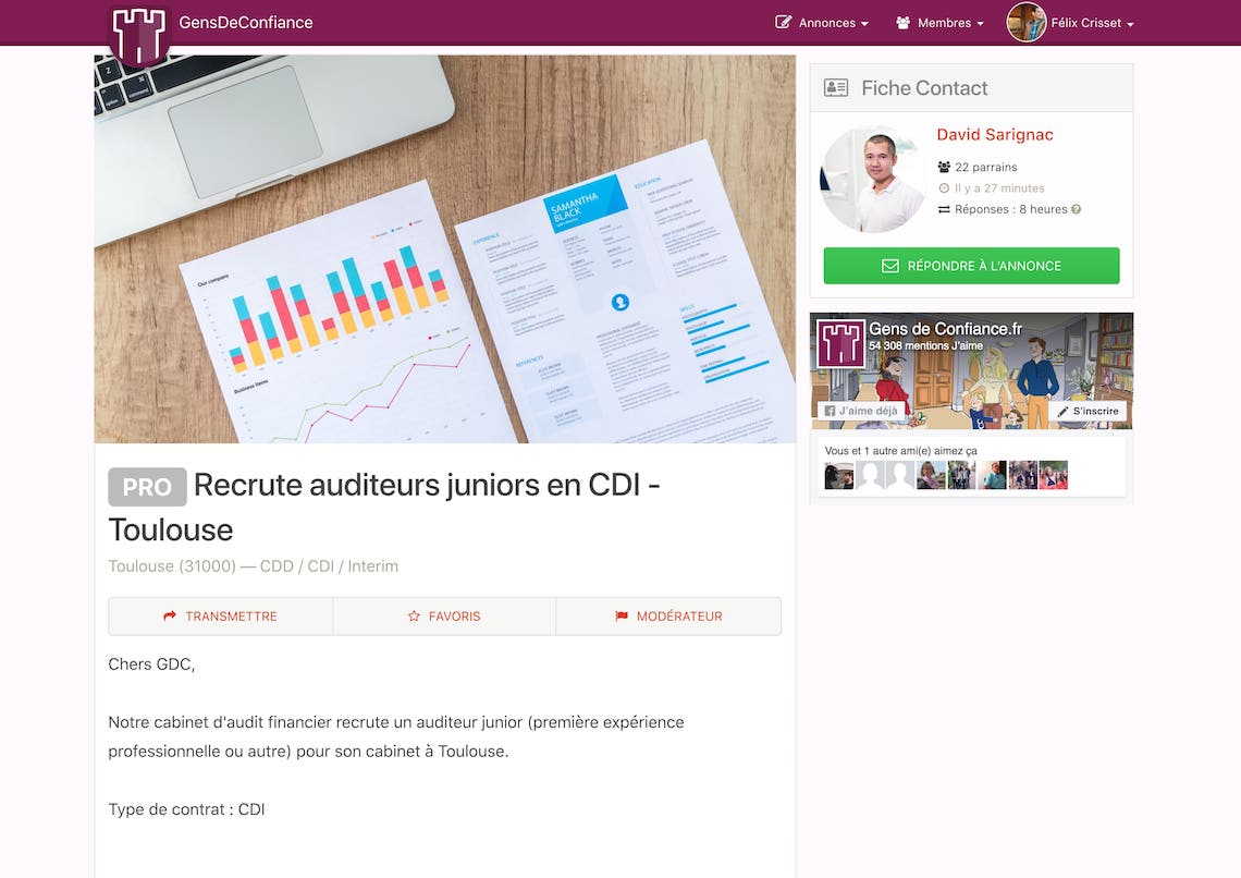 An example of a job offer ad