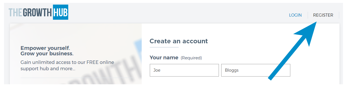 Create an account with The Growth Hub