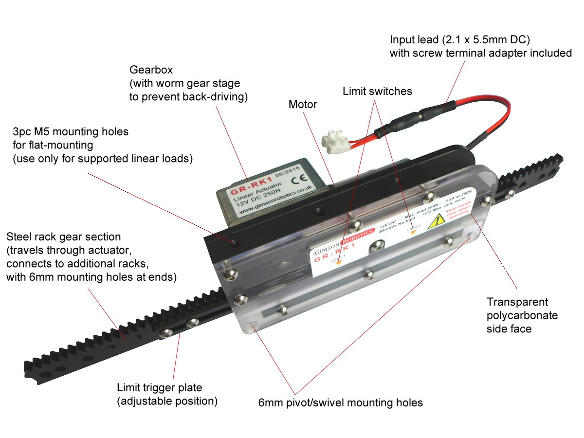 Adjustable Travel 12V DC Rack & Pinion Linear Actuator, Gate, Door