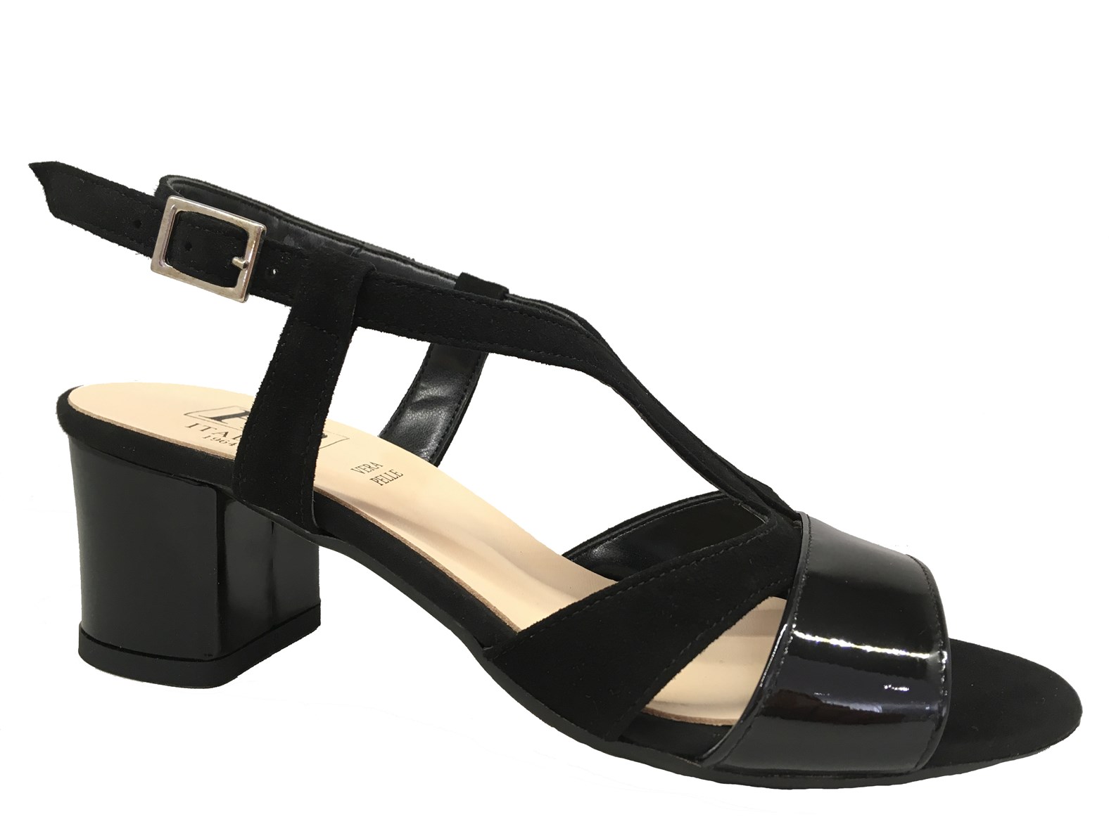 black medium heel sandals