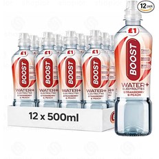 Boost Water + Electrolytes Strawberry & Peach 12x500ml Bottles Pm £1