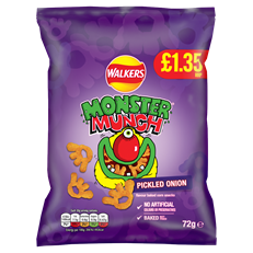 Walkers Monster Munch Pickled Onion 72g 18 Pack £1.35
