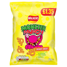 Walkers Monster Munch Roast Beef 72g 18 Pack £1.35