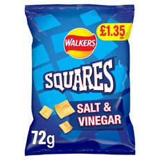 Walkers Squares Salt & Vinegar 72g 18 Pack £1.35