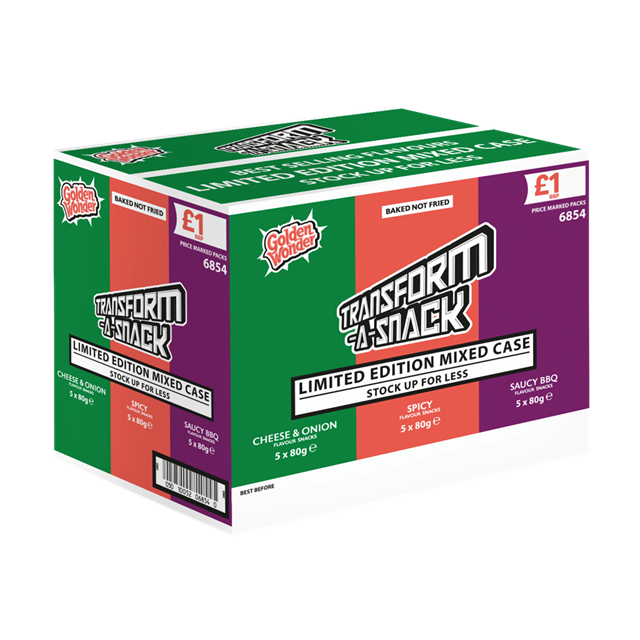 GOLDEN WONDER TRANSFORM A SNACK MIXED CASE 80g (15 PACK)