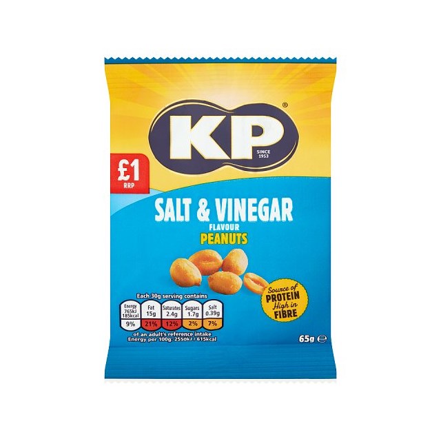 KP SALT & VINEGAR PEANUTS 65g £1 (16 PACK)
