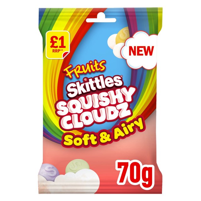 SKITTLES SQUISHY CLOUDZ FRUITS SOFT & AIRY £1 70g (14 Pack)