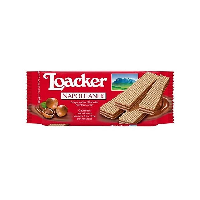 LOACKER CLASSIC NAPOLITANER HAZELNUT CREAM WAFER BISCUIT 90G (28 PACK)