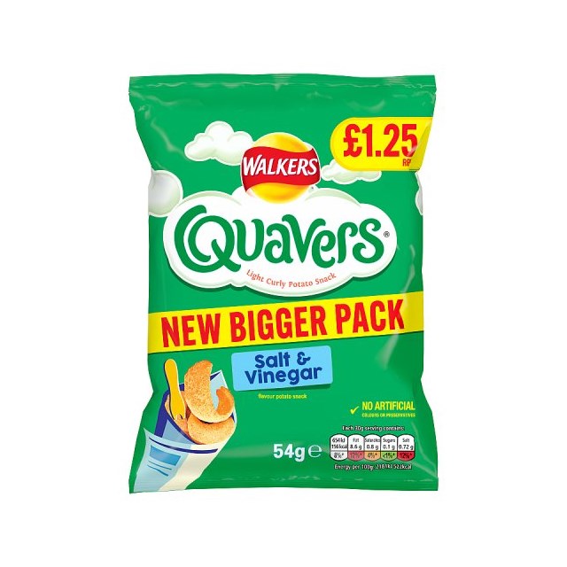 WALKERS QUAVERS SALT & VINEGAR £1 45g (15 PACK)