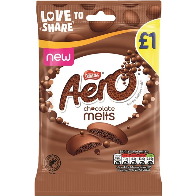 AERO MILK CHOCOLATE MELTS 80g £1(12 Pack)