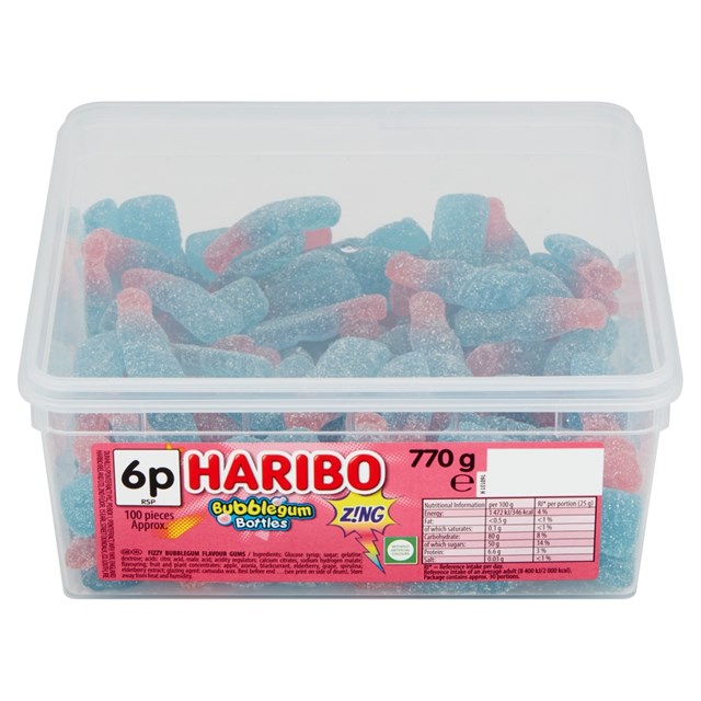 Haribo Tub Bubblegum Bottles Zing 6p 770g 100 Pieces