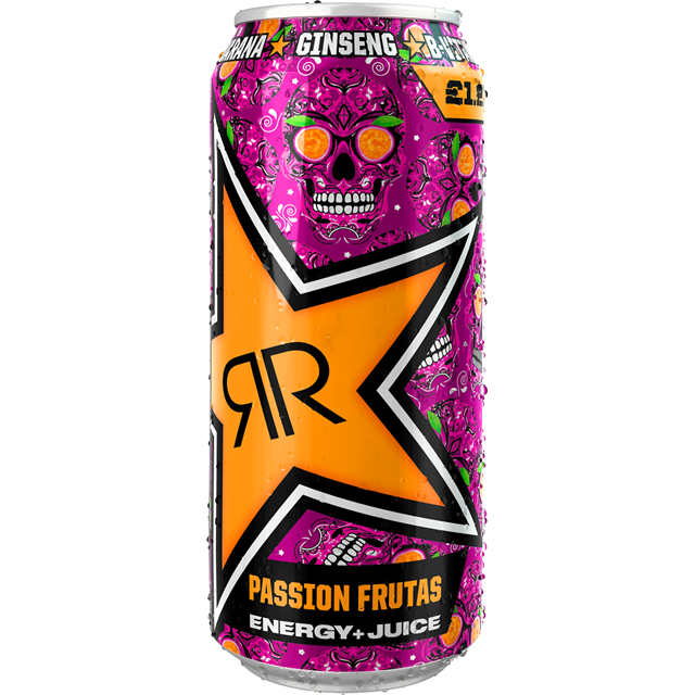 ROCKSTAR ENERGY DRINK PASSION FRUTAS £1.29 500ml 12 CANS