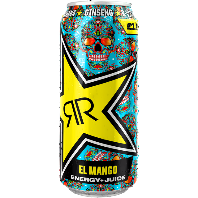 ROCKSTAR ENERGY DRINK BAJA JUICED EL MANGO £1.35 500ml 12 CANS