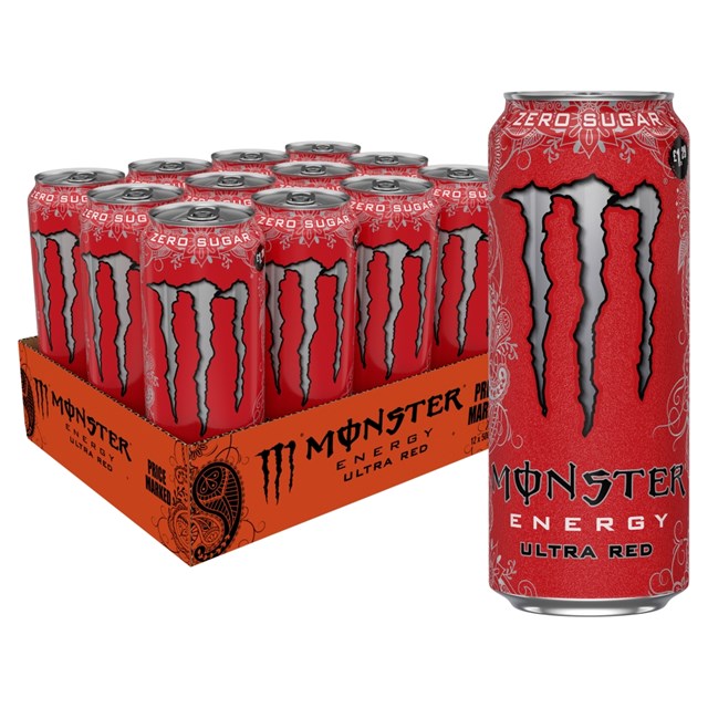 MONSTER ENERGY DRINK ULTRA RED £1.35 500ml 12 CANS