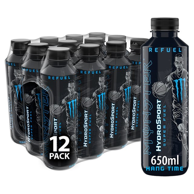 MONSTER HYDROSPORT HANG TIME SPORTS ENERGY DRINK £1.49 650ml (12 BOTTLES)