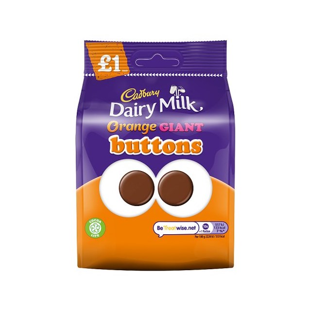 CADBURYS DAIRY MILK ORANGE GIANT BUTTONS 110g (10 PACK)