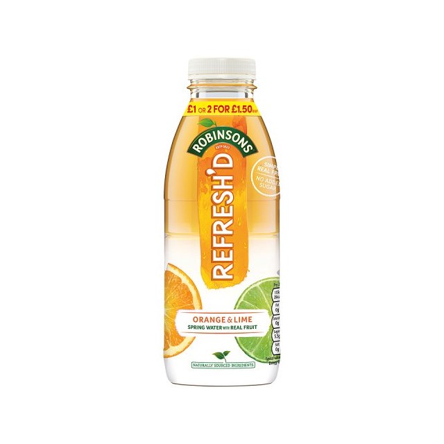ROBINSONS REFRESHED ORANGE & LIME 500ml £1 2 FOR £1.50 (12 PACK)
