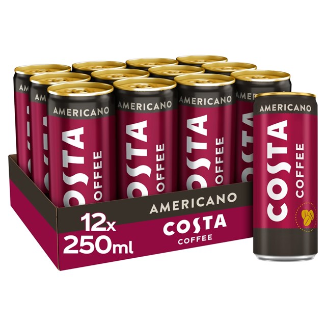 COSTA COFFEE AMERICANO 250ml CAN (12 PACK) 31 AUGUST DATED