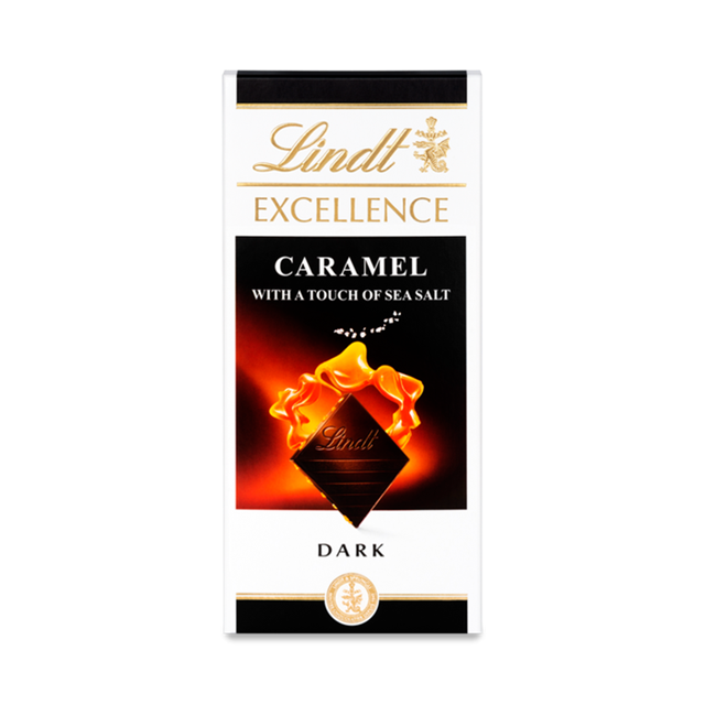 LINDT EXCELLENCE CARAMEL DARK CHOCOLATE BAR WITH A TOUCH OF SEA SALT 100g