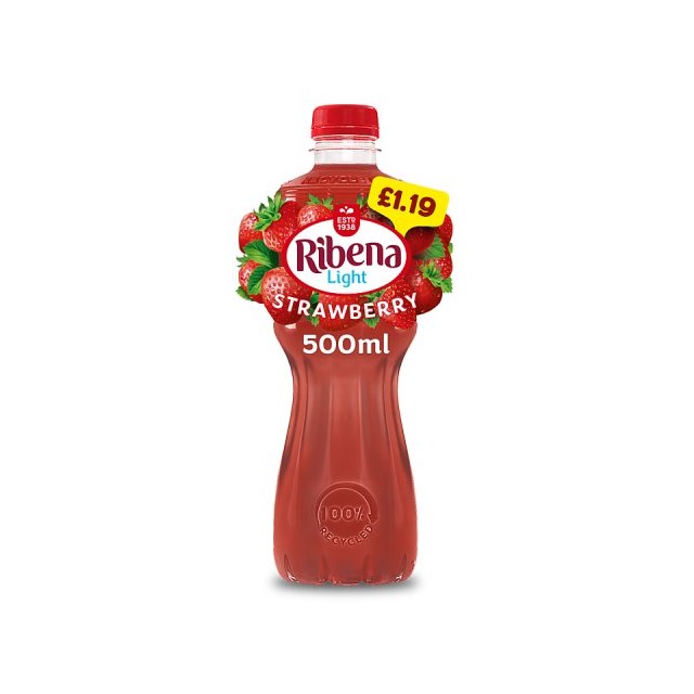 RIBENA STRAWBERRY 500ml £1.09 2 FOR £2 (12 PACK)