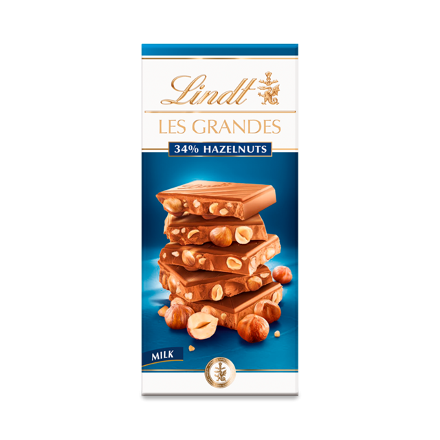 LINDT LES GRANDES HAZELNUT MILK CHOCOLATE BAR 150G (13 BARS)