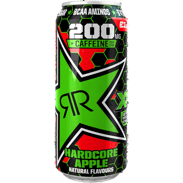 ROCKSTAR ENERGY DRINK XDURANCE HARDCORE APPLE 200MG CAFFEINE £1.29 12 CANS
