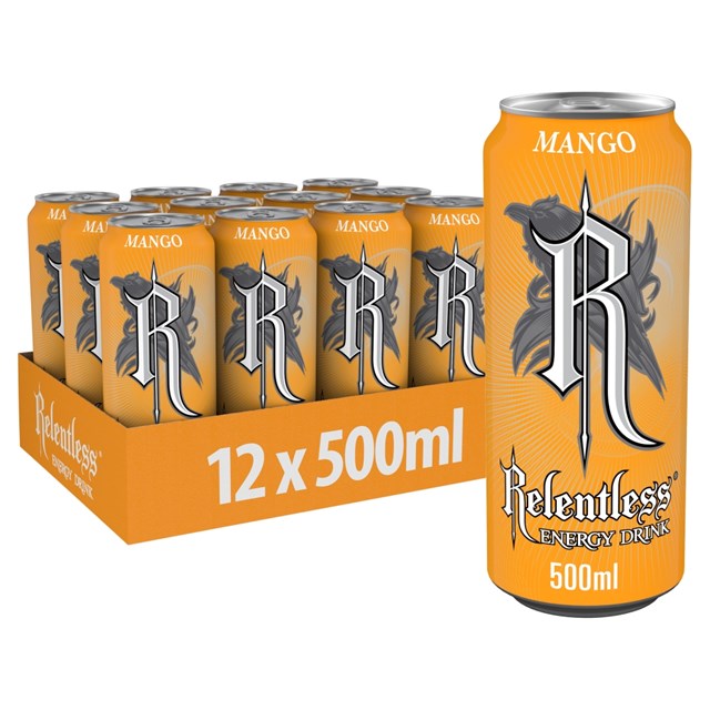 RELENTLESS ENERGY DRINK MANGO 500ml £1 (12 PACK)