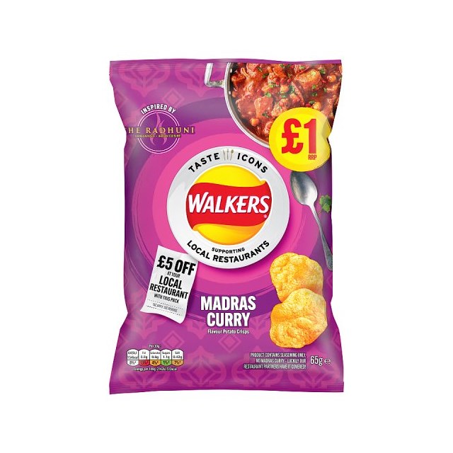 WALKERS CRISPS MADRAS CURRY LIMITED EDITION 65g £1 (15 pack)
