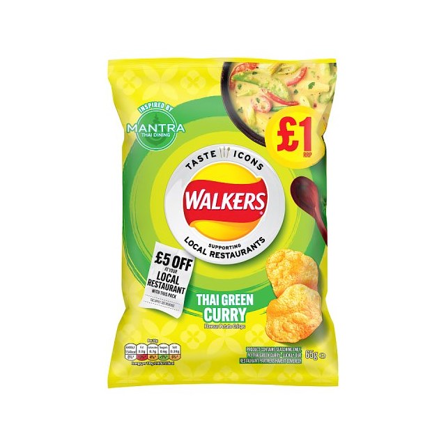 WALKERS CRISPS THAI GREEN CURRY LIMITED EDITION 65g £1 (15 pack)