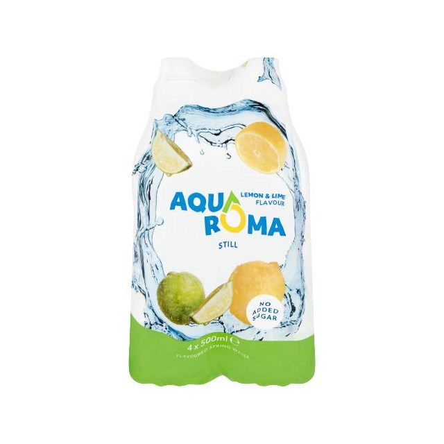 AQUAROMA LEMON & LIME FLAVOURED WATER SPORTS CAP 500ml (6 x 4 PACK)