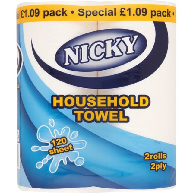 NICKY HOUSEHOLD KITCHEN ROLL 2PACK 2-PLY £1.09
