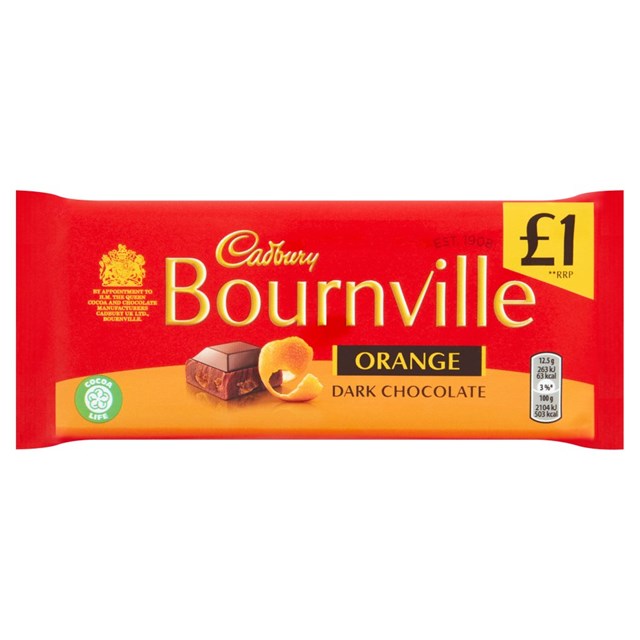 CADBURYS BOURNVILLE DARK CHOCOLATE £1 ORANGE 100g (18 PACK)
